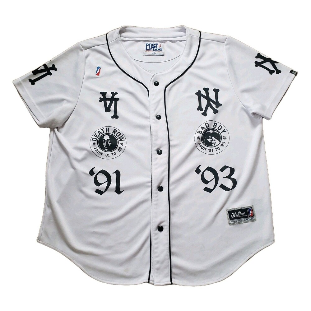 Vintage Y2K Post Game Tupac & Biggie Size 4XL Mens White Baseball Jersey 91 93